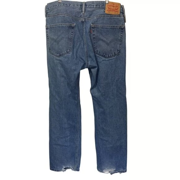 Levi 505 Jeans Mens 36x30 Blue Denim Straight Fit Distressed - Picture 2 of 3